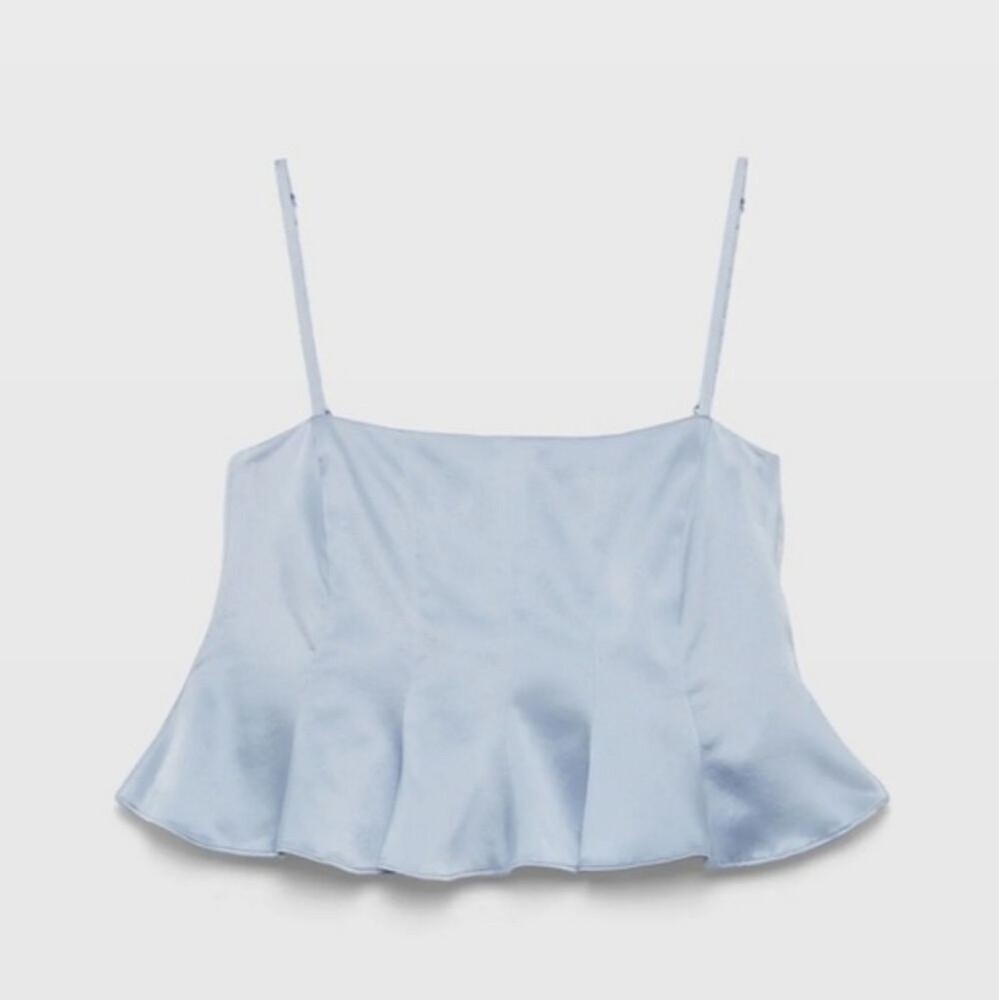 Club Monaco Mulberry Silk Ice Blue Crop Camisole Flounce Top Size 12
